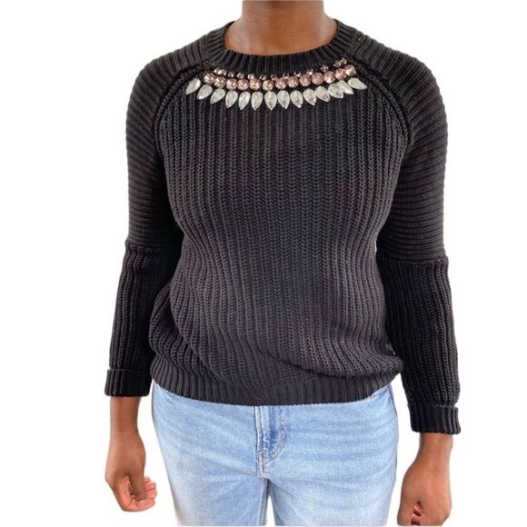 ASOS jewel neckline ribbed chunky cuffed Crewneck sweater - Picture 1 of 13